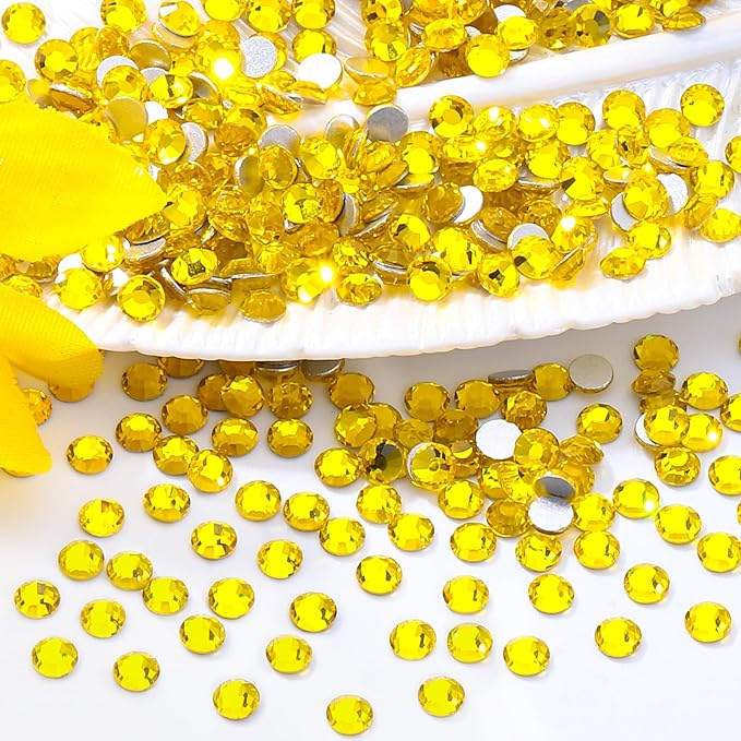 Citrine Flatback Rhinestones, Glass Rhinestones for Nail Art and Craft, Glue Fix, Loose Crystal Gemstones(Yellow, SS6, 1440pcs, 1.9-2.0mm)