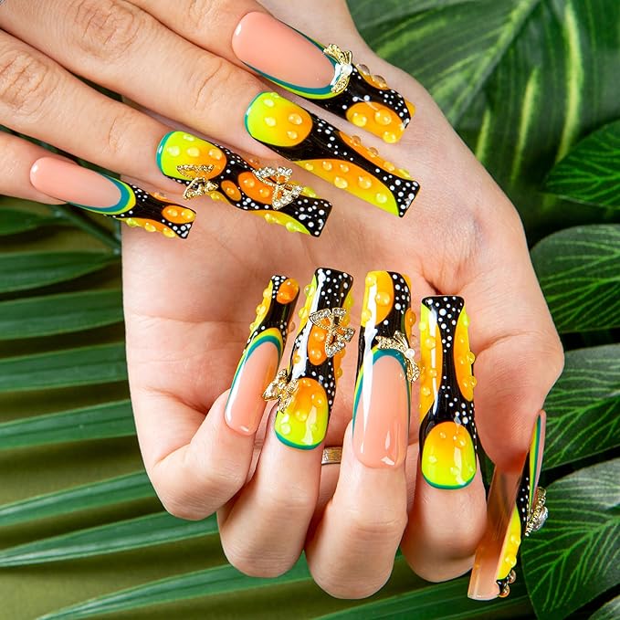 LOVFUL Mid Length Press on Nails Butterfly Confessions | Handmade Acrylic Press ons | Reusable Fake False Nails | Square Mid Length 1.7 in | H630-L
