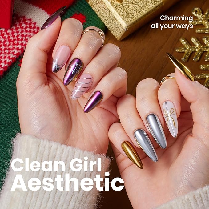 Beetles Chrome Nail Powder 8 Colors Mirror Effect Gold Silver Holographic Aurora Iridescent Pearl Manicure Nail Art Decoration Glitter Crome Nail Powder for Nails 1g/Jar Gift for Women