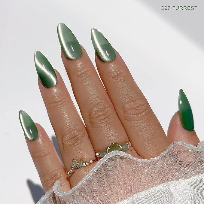 Daily Charme C97 Furrest Silk Cat Eye Magnetic Gel Nail Polish 15 ml, Soak Off UV Led Gel Nail Polish, Home DIY/Nail Salon Manicure (Matcha Green)