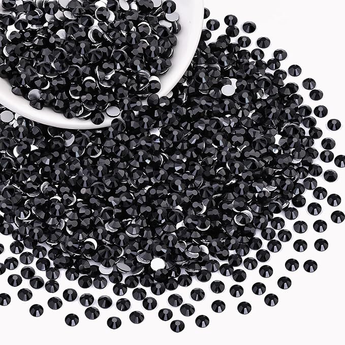 2000PCS SS20/5mm Crystal Rhinestones (Jet Black), Bedazzling Flatback Glass Rhinestones for Crafting, Gems Diomand Charms for Tumbler Shoes Clothing Mugs Nail Art