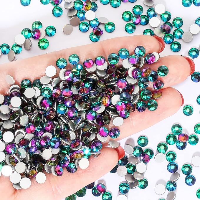 Green Flame Rhinestones Flatback Rhinestone for Crafts Glass Nail Rhinestones Nail Gems Crystals for Makeup Bags Shoes Decoration DIY(SS10,1440pcs,Green Flame)