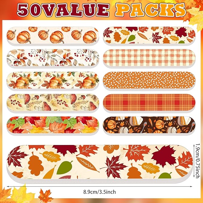 50 Pcs Fall Mini Nail Files Thanksgiving Gifts for Women Double Sided Pumpkin Nail Files Bulk Mini Autumn Harvest Emery Board Manicure Tools for Thanksgiving Party Supplies