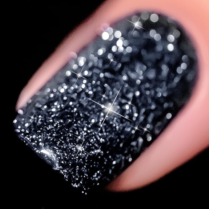 YTD Likomey Reflective Glitter Gel Nail Polish,15ml Black Flash Diamond Shimmer Nails Gel,Dark Blue Tone Black Sparkly Shiny Salon Home Fall Winter Manicure UV Color Varnish,SZ010
