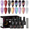 MEET ACROSS 8pcs Gel Nail Polish Set, Soak off UV LED Lamp Gel Nail Polish Cat Eye Set Home Gel Manicure Kit 7ml (Starburst Glitter + 9D Cat Eye Gel)