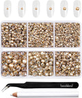 Beadsland 4300pcs Flatback Rhinestones,Gold Rhinestone Nail Gems Round Crystal Rhinestones for Crafts,Mixed 6 Sizes with Picking Tweezers and Wax Pencil Kit, SS6-SS20,Golden Shadow