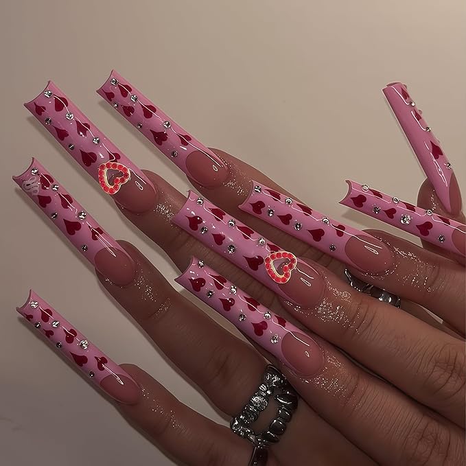 60PCS Nail Charms and Gems Red Rhinestones for Nails Design，3D Heart Star Crown Bow Y2k Nail Jewels Bulk Nail Art Decor Set