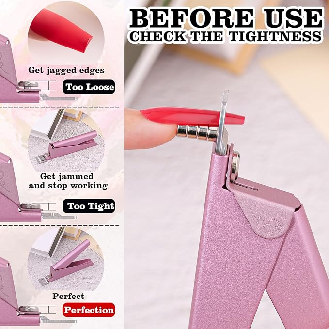 Light Pink(Matte) Adjustable Nail Clippers with Magnet Sizers for Acrylic Nails, Professional Stainless Steel Fake False Nail Tip Clipper Cutter Trimmer, Manicure Tool for Salon Home Nail Art