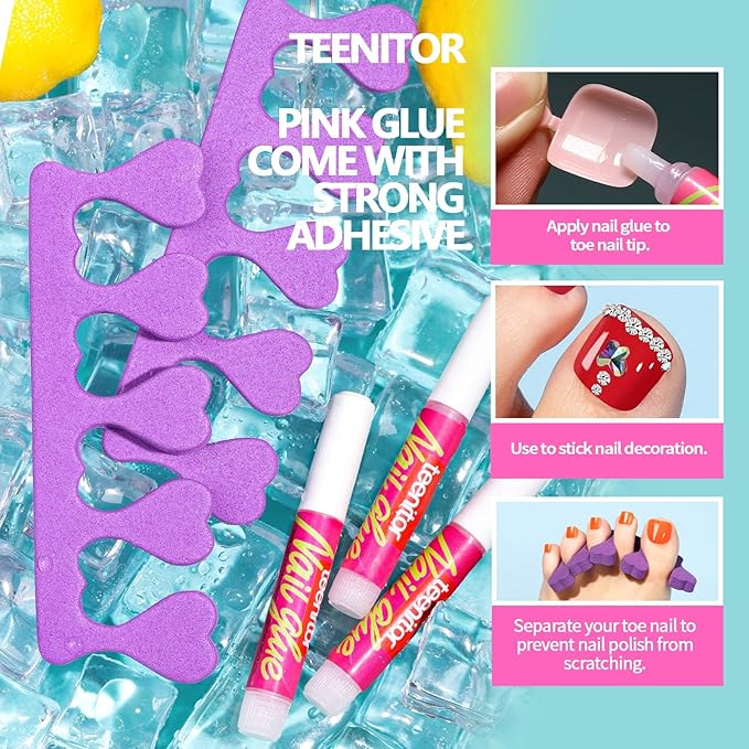 Teenitor Press on Toenails for Women with Glue, 120cps Dark Nude Toe Nail Press ons Fake Toe Nails Tips, Toe Press on Nails Short Square Toenail Press Ons, Acrylic Toe Nail Kit