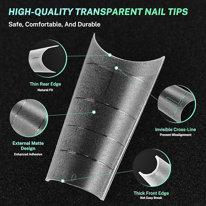 JODSONE Short Coffin Press on Flase Nail Tips for Extension Nail Tips Soft Gel Matte Half Cover Clear Gelly Nail Manicure 12 Sizes 360Pcs