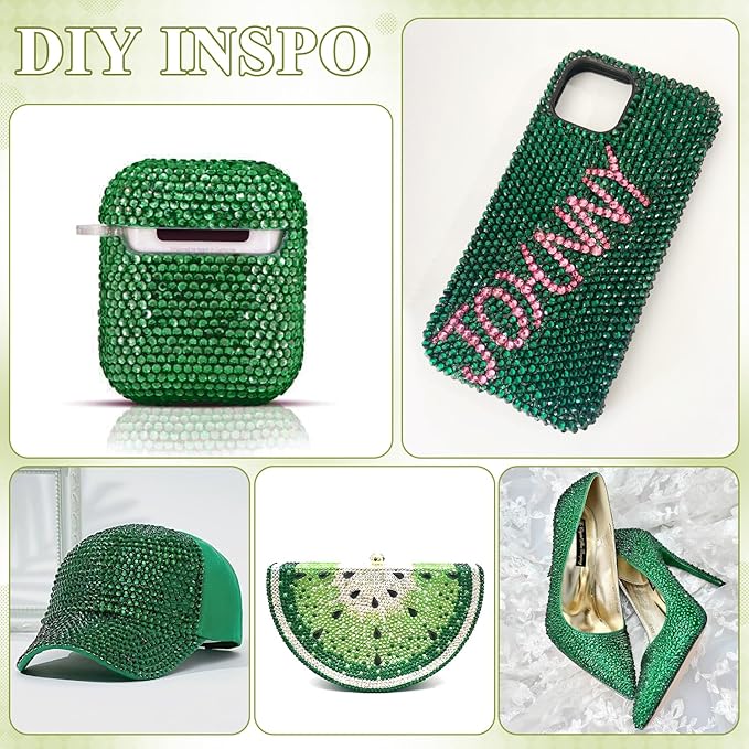3000PCS SS8/2.5mm Crystal Rhinestones (Emerald Green) with 2Pcs 10ml B7000 Jewelry Glue, Bedazzling Flatback Glass Rhinestones for Crafting, Gems Diomand Charm for Tumbler Shoes Clothing Mugs Nail Art