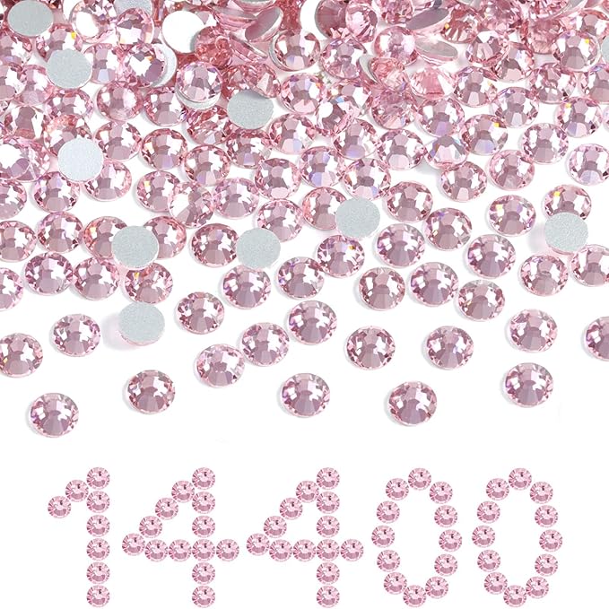 Beadsland Flatback Rhinestones Bulk,14400pcs Pink Rhinestones for Nails Crafts Clothes DIY Decoration, Light Rose/Light Pink, SS6, 1.9-2.1mm