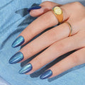 Blue Press on Nails Almond, Jofay Fashion Cat Eye Press on Nails, Soft Gel Fake Nails, Reusable & Natural Acrylic False Nails, Stick on Nails for Women Girls Gift, Glue on Nails Kit 32 Pcs