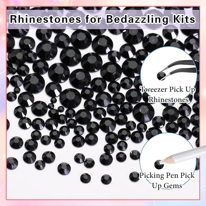 RODAKY Black Resin Rhinestones for Crafting Bedazzling,2-6MM Rhinestones for Nails Art,Black Nail Rhinestone and Gems,Nail Diamond Flatback Gems Crystals Charms for Nail Design DIY Makeup Decor