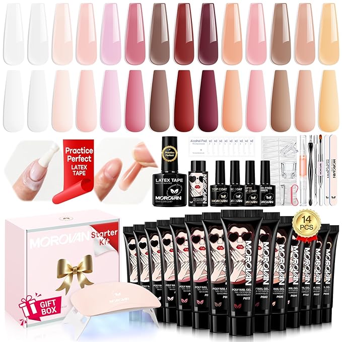 Morovan Poly Gel Nail Kit: All-in-One Beginners Practice Full Set With UV light & Slip Solution For Teens Nail Extension Gel Kit Starter At Home User Friendly & Salon Results for Home Manicures