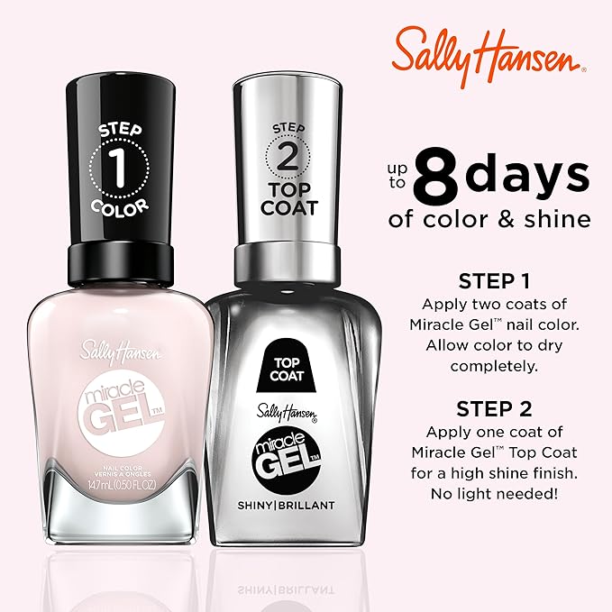 Sally Hansen Miracle Gel Salon Quality Nail Polish | Gel-Like Formula, Two-Step System, No UV Light Needed, Long Lasting | Semi-opaque, glossy | 247 Little Peony | Light Pink Nail Color