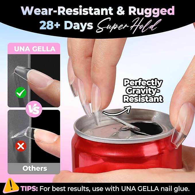 UNA GELLA Coffin Gel Nail Tips Medium 15 Sizes 300PCS Pre-Etched Clear Fake Nail Tips Easy DIY Salon Medium Coffin Press On Nails Snug Fit Full False Acrylic Tips Extensions Long-Lasting Hold