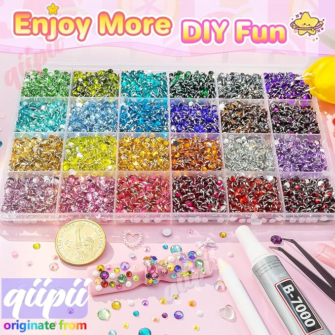 24 Color 7200pcs 4mm Crystal Resin Rhinestones for Bedazzling Crafting SS16 Flatback Stones Colorful AB Gems Diamonds for Nails Eyes Face Makeup Tumblers Bottles DIY Crafts Clothes Shoes Phones