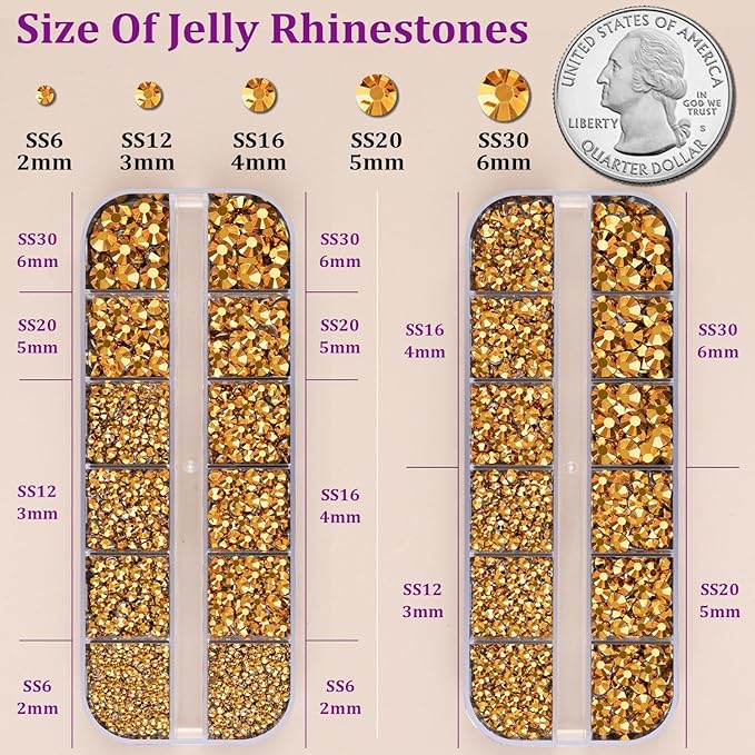 Resin Jelly Rhinestones for Crafting with B7000 Jewelry Glue, 2 Boxes Gold Flatback Crystals with 3Pcs 10ml Glue, Bedazzling Non Hotfix Gems for DIY Tumblers Clothing Shoes Manicure