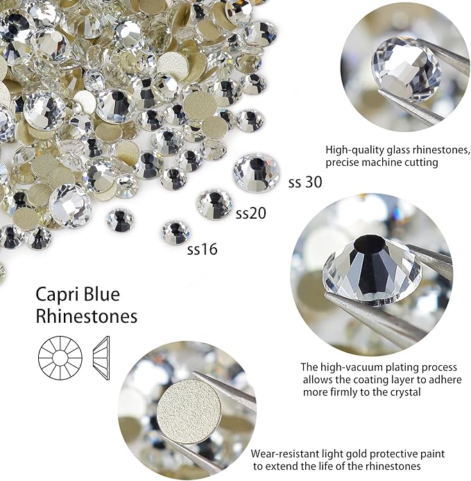 Genie Crystal 4,5,6.4 mm Mixed Size Flatback Rhinestones 80 Grams, ss16,ss20,ss30 Crystal Rhinestone for Tumbler, Shoes, Nail Art, Dance Costumes, DIY Bling Crafts