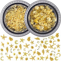 2 Disc Ocean Nail Art Charms, 3D Alloy Nail Art Decals, Beach Starfish Seashell Gems Supplies for Women DIY Craft Jewelry Manicure Embellishments- Gold