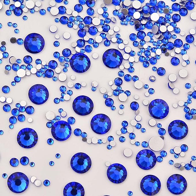 NCB 8000pcs Non Hotfix Rhinestones 10 Sizes Flatback Crystal Glass Rhinestones with Tweezers and Picking Pen for Nail Art Clothes Bags Phone Decorations Crafts DIY (006 Sapphire Mix SS3-SS30)