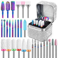 Nail Drill Bits Set with Storage Case: 30pcs 3/32 Inch Carbide Diamond Ceramic Professional Salon Kit for Acrylic Nails, Multi-Function for Women Nail Artists Manicure Pedicure (Silver)