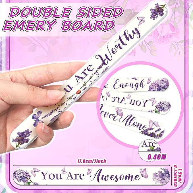 Therwen 50 Pack Christian Gift for Women Purple Butterfly Flower Inspirational Double Sided Nail File Bulk Bible Emery Board Nail Files Religious Appreciation Gift for Teacher Staff Coworker Women