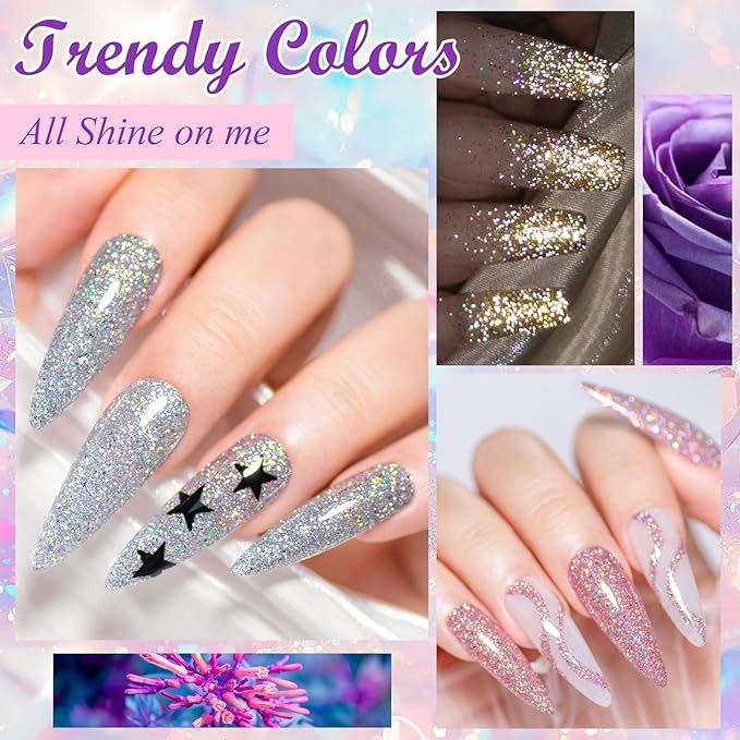 12 Pcs Reflective Glitter Gel Nail Polish, Shimmery Gel Polish Set Sparkly Shiny Gel Soak Off UV LED Nail Art Varnish Manicure Kit DIY at Home