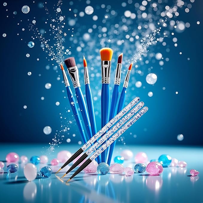 3 Pcs Blue Professional Nail Art Liner Brush Set,Nail Art Liner Brushes Supplies UV Gel Painting Acrylic Nail Art Brushes for Home Salon Valentine's Day/Wedding/Party/Christmas/Birthday Gifts