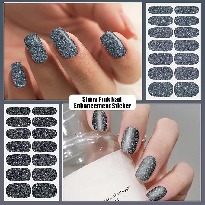 DANNEASY 16 Sheets Dark Nail Wraps for Women Solid | Glitter Nail Polish Stickers Full Nail Polish Strips Gel Nail Strips Self Adhesive Fingernail Sticker Nails with File, Cuticle Stick