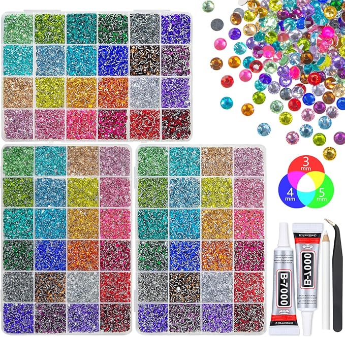 3 Boxes 24 Color 3mm 4mm 5mm Crystal Resin Rhinestones for Bedazzling Crafting Flatback Colorful Stones Gems Diamonds Charms for Nails Face Makeup Tumblers Bottles Crafts Clothes Shoes Phones