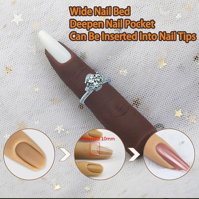 Silicone Fake Finger to Practice Fake Nails, Soft Silicone Practice Fingers for Acrylic Nails, Bendable Fake Training Finger Flexible Nail Practice Fingers for DIY Nails(Color 6)