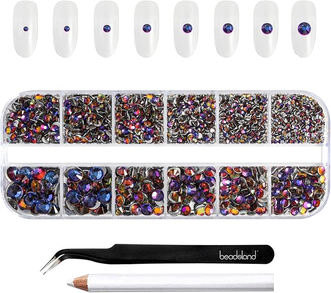 Beadsland Rhinestones for Makeup,8 Sizes 2500pcs Blue Flatback Rhinestones Face Gems for Nails Crafts with Tweezers and Wax Pencil,Blue Volcano,SS4-SS30