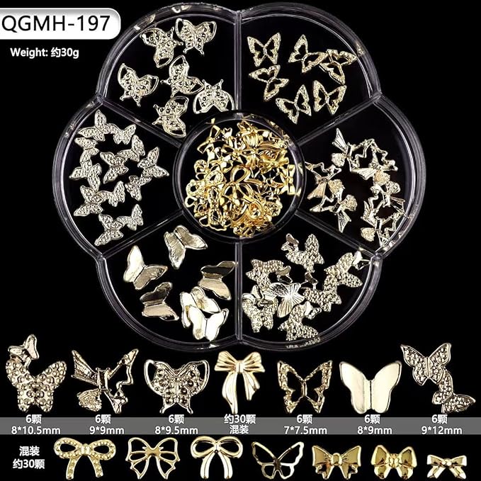 16 Grids Bow Nail Charms Gold Bow Manicure Kit 3D Metal Cute Bow Butterfly Nail Charms Alloy Bowknot Nail Art Gems Luxury Nail Art Decoration for Women Girls
