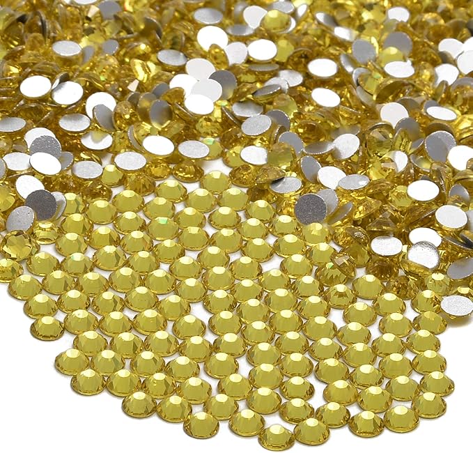 NCB 2000pcs Flatback Round Glass Nail Art Rhinestones Crystal for DIY Making Accessories Shoes, Clothes, Face Art, Bags, Manicure (Citrine, SS8 2000pcs)
