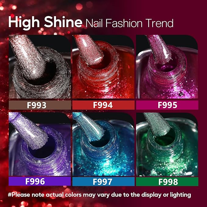 Morovan Magnetic Nail Polish Set：Cat Eye Glitter Red Green Purple Blue Nail Polish Kit Shimmer Quick Dry Nail Kit Bulk for Women Nail Art Manicure Salon Gift Holiday Party