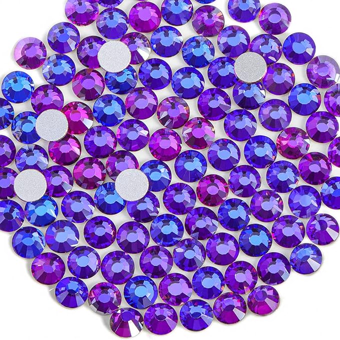 Beadsland Flat Back Crystal Rhinestones Round Gems for Nail Art and Craft Glue Fix, Purple Velvet, 3.8-4.0mm, SS16/1440pcs
