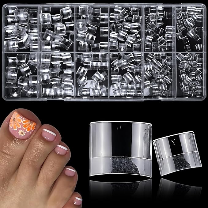 600pc Soft Gel Toe Nail Tips Short Fake Toenail Tips Square Fake Toe Nail Tips for Toes Press on Toeails, Clear False Toe Nail Press ons, 12 Sizes French Artificial Toe Tips Acrylic Nails