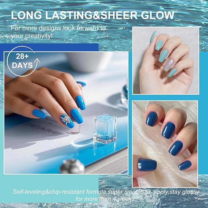 TPO Free Gel Nail Polish Set，6pcs 10ML Baby Blue Light Blue Aquarius Water Ocean Collection Summer Long-lasting Soak off LED/UV Light Suit Give it to Women as a Gift for Daily Life (119-E)