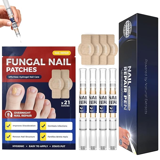 Fungal Nail Patches & Nail Repair Pen,Fast-Acting 7 Days Toenail Treatment Extra Strength With Tea Tree Oil, Acetic Acid Nail Pens for Damaged Nail