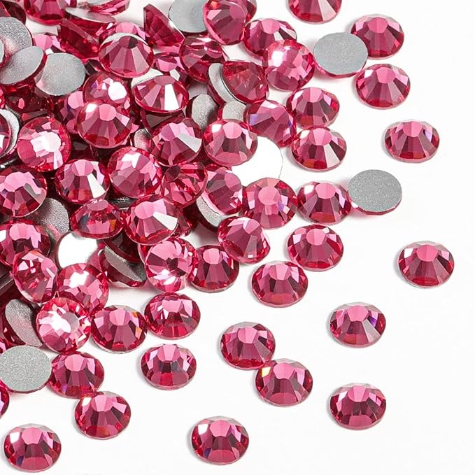 Beadsland Flat Back Crystal Rhinestones Round Gems for Nail Art and Craft Glue Fix, Rose, 4.6-4.8mm, SS20/1440pcs
