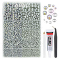 2 Styles Solid Light Gray+ Grey AB Flatback Pearls for Bedazzling Crafting 3-10mm Half Pearls Round Beads Gems Bedazzler Kit for Nails Face Eyes Makeup Tumblers Bottles DIY Crafts Shoes﻿ Phones