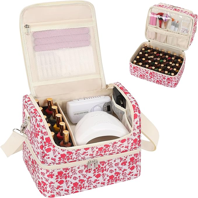CUBETASTIC Nail Polish Organizer, Nail Supplies Storage Case Holds 45 Bottles Nail Polish & Nail Lamp, Travel Nail Tech Carrying Bag, Nail Kit Bag For Nail Stuff & Manicure Tools