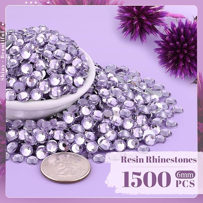 1500PCS 6mm Resin Rhinestones in Bulk (Light Purple), Bedazzling Flatback Crystals Rhinestones for Crafting DIY Nail Decoration, Gems Diomand Charms for Tumbler Shoes Clothing Fabric
