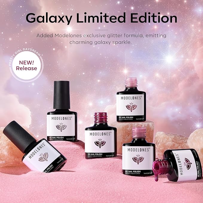 modelones Gel Nail Polish Set, 6 colors 2026 Neutral Nude Pink Gel Polish Pearl White Burgundy Red Shimmer Peach Pink Galaxy Grape Purple Glitter Nail Polish DIY Nail Art Manicure Gift