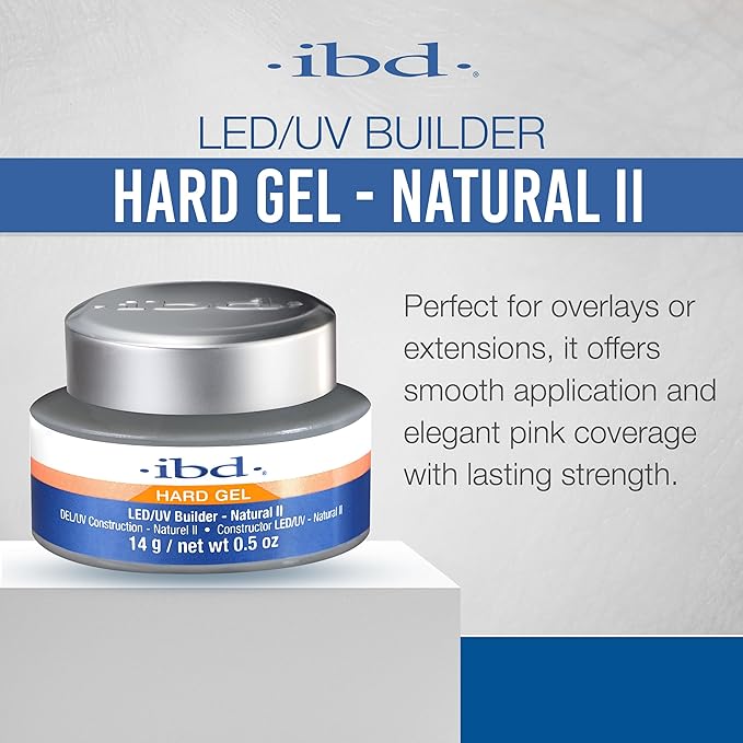 IBD Hard Gel LED/UV Builder Natural II – Builder Gel for Nails Extensions & Sculpting, Strong Long-Lasting Nail Enhancement, 0.5 oz