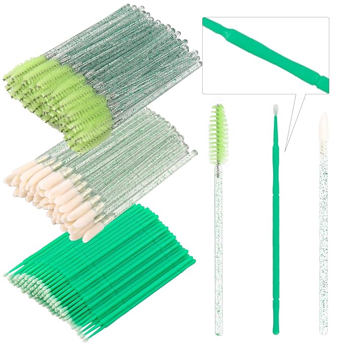 300 Pack Disposable Spoolies Brushes Sets Mascara Wand Lip Brushes Bamboo pole-shaped Handle Cotton Swab for Eyebrow Eyelash Extension Tattoo Lipstick Applicator(Green)
