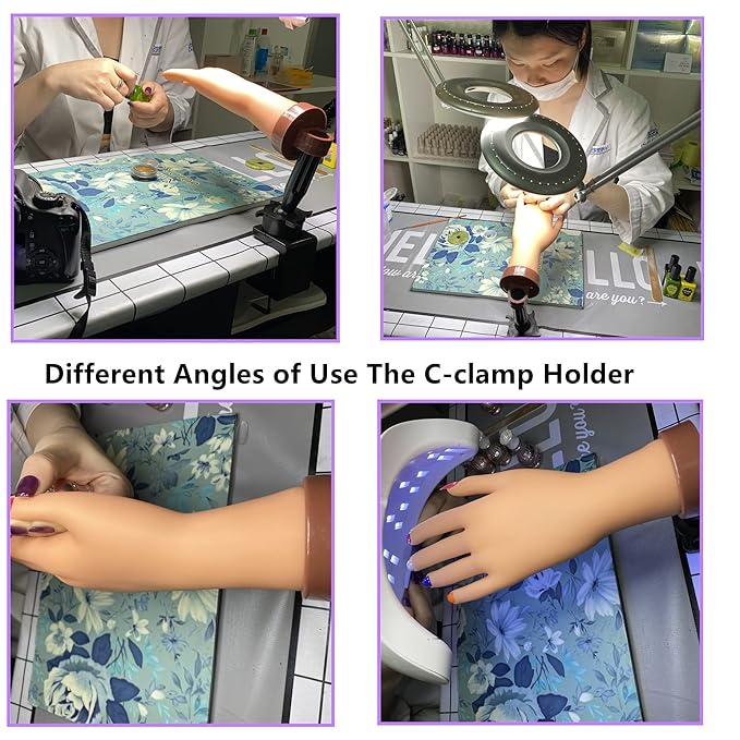 Practice Hand for Acrylic Nails, Professional Nail Practice Hand Fake Hand for Nail Practice Mannequin Hands for Nails Practice Nail Training Practice Hand for Acrylic Nail Kit(with Clamp Holder)