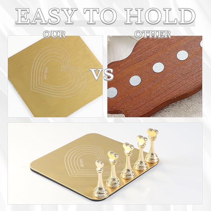 lootaan Nail Holder for Painting Nails, Heart Nail Stand for Press ons / Nail Display / Nail Practice with Reusable Adhesive Putty, Nail Tech Must Haves Nail Supplies (Gold)